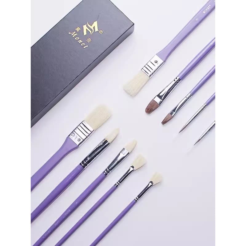 Frete grátis Monet Gouache Brush Conjunto de 10 peças Caneta em formato de leque Pincel de óleo Pincel de guache Pincel