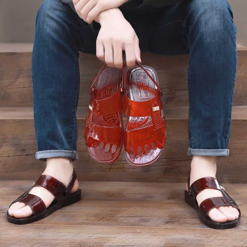 Sandálias masculinas à moda antiga verão antiderrapante resistente ao desgaste sola de tendão de carne pai idoso de meia