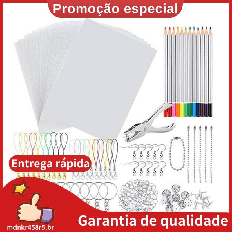 198 PCS Folha Termorretrátil De Papel De Arte Encolhível Kit De Plástico Furador Chaveiros Lápis Desenho DIY . mdnkr458r