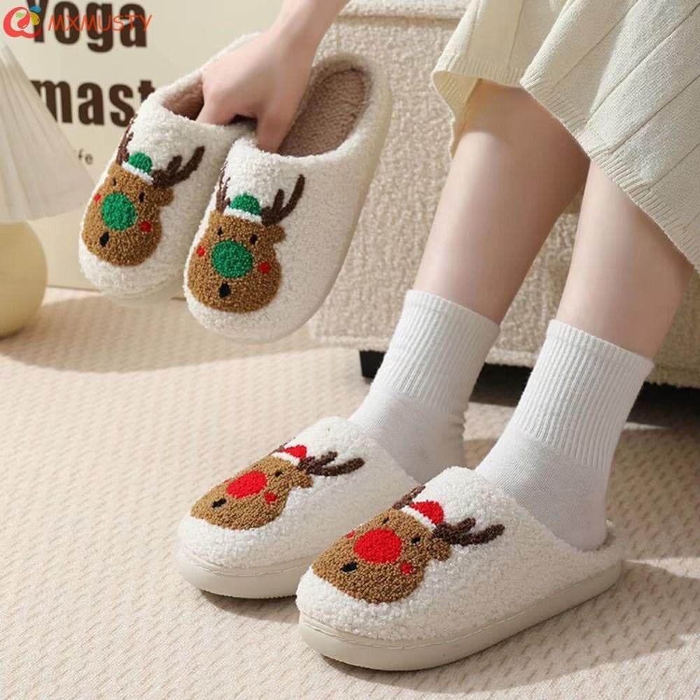 MXMUSTYZA Chinelos De Natal , Lindos Para Casa , Quentes , Antiderrapantes , Duráveis De Pelúcia , Femininos