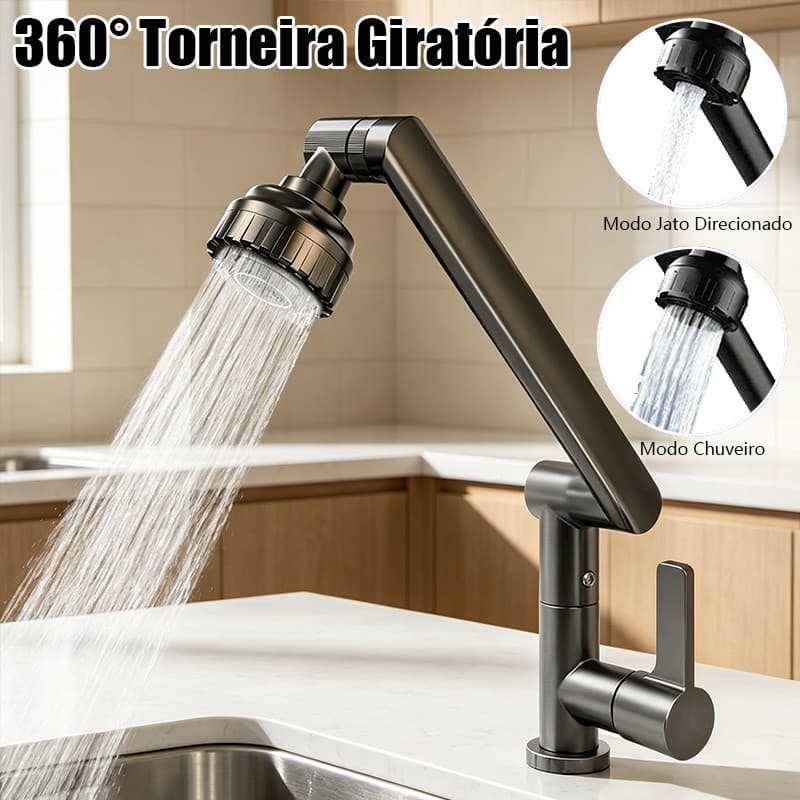 Torneira Giratória 1080° Aerador Dois Modos À Prova De Respingos Braço Robótico Cozinha