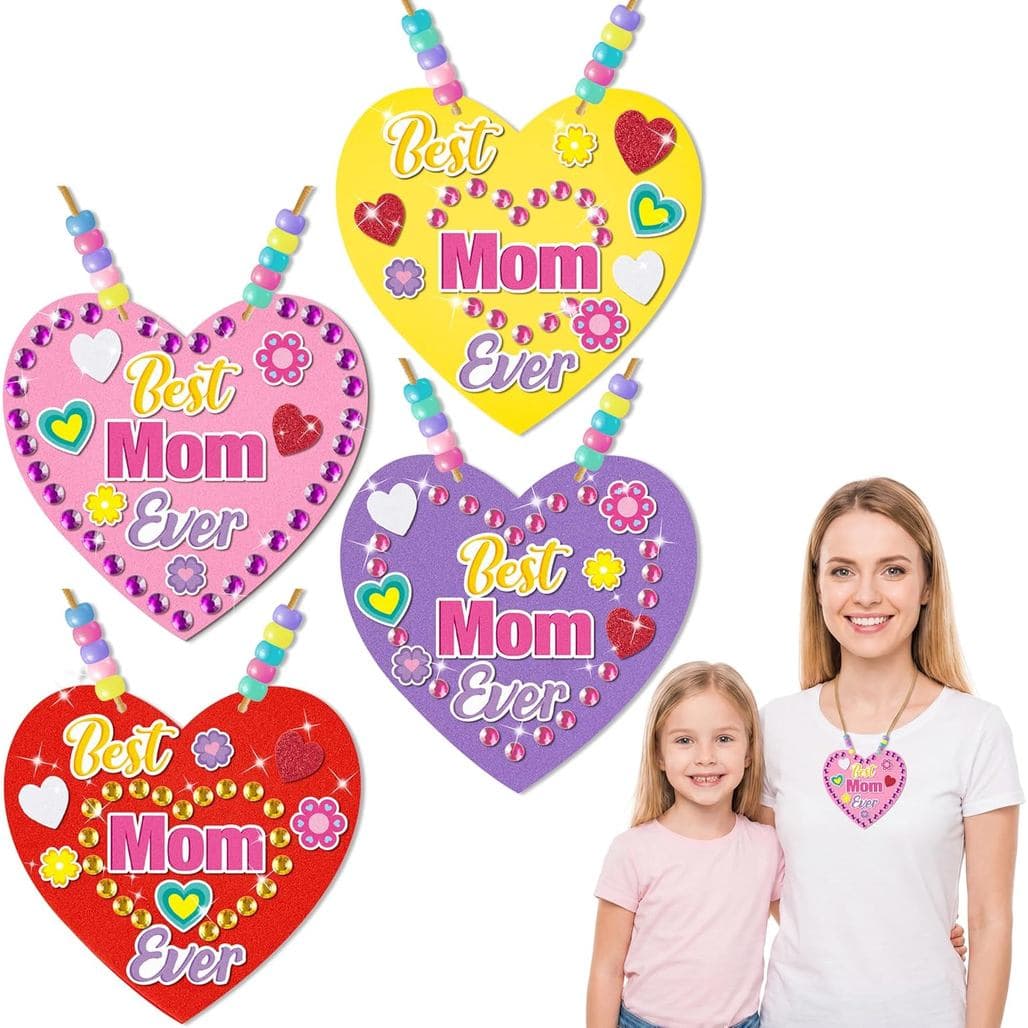 Kit de Artesanato para Colar da Mãe BeYumi - 24 Peças, Kit DIY para o Dia das Mães com Coração de Espuma, Colar "Melhor