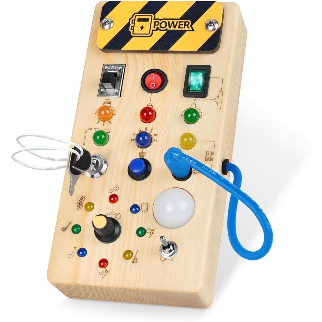 Placa de Atividades Montessori de Madeira Hoarosall com 8 Interruptores de Luz LED, Brinquedos Sensoriais, Brinquedos de