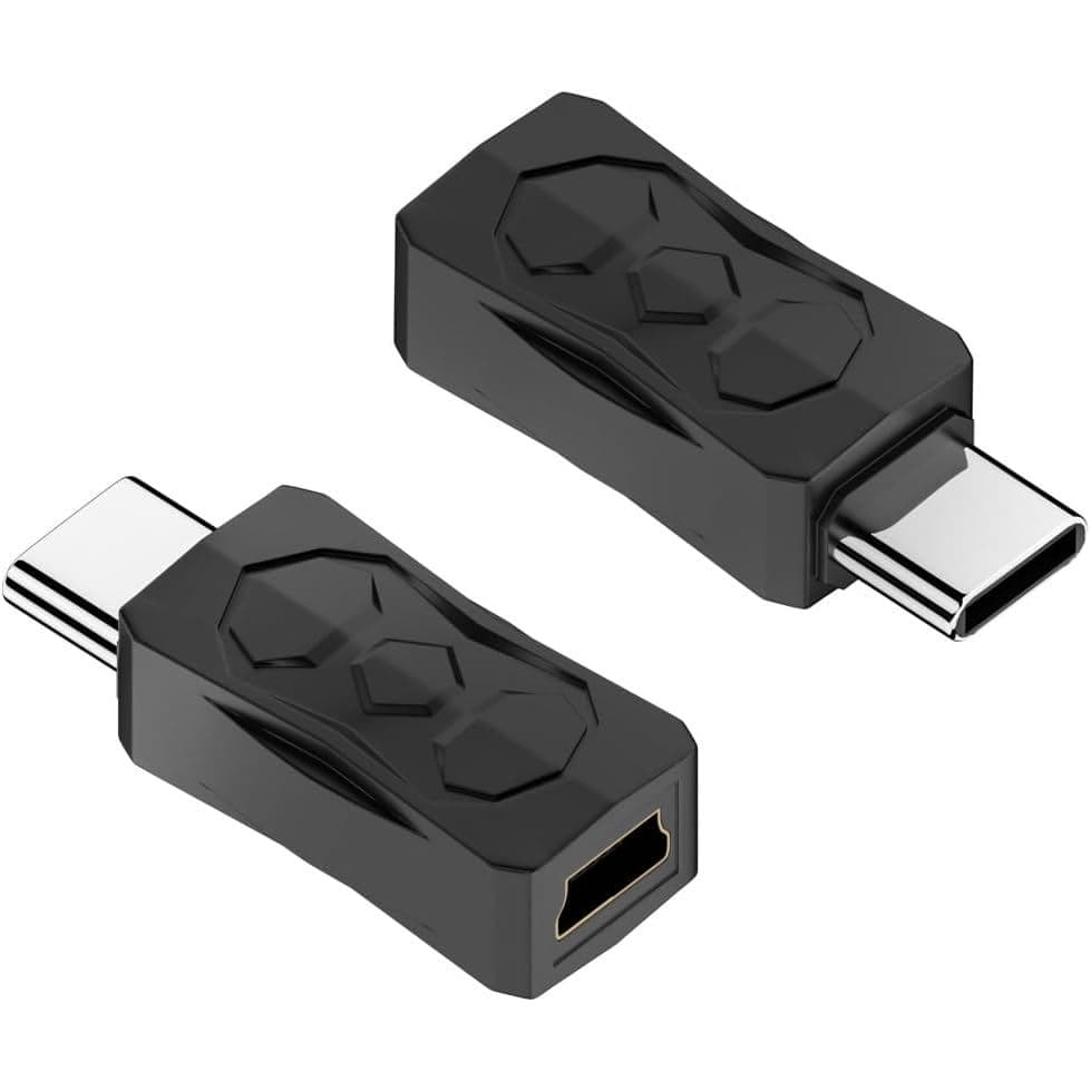Adaptador USB C para Mini USB, Pacote com 2 Unidades, Adaptador Tipo-C Macho para Mini USB Fêmea, para Reprodutores MP3