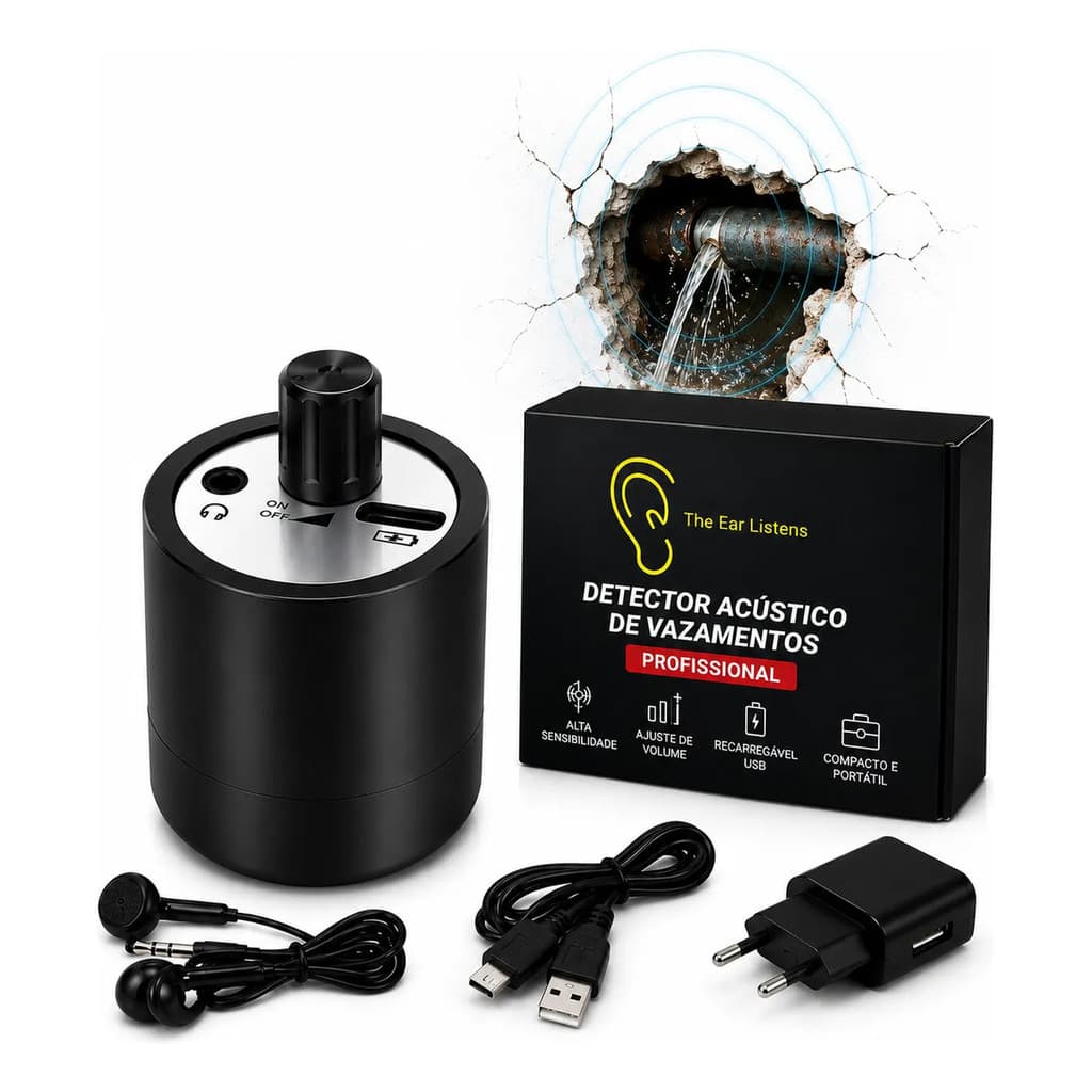 Detector Caça Vazamento De Água Sensor Acústico Geofone Portátil USB Profissional Alta Precisão Digital