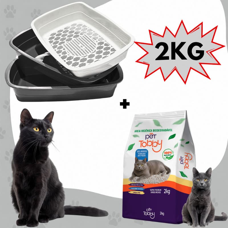 Caixa de Areia Furba Para Gatos + Areia de Gato De Mandioca Natural Biodegradável Pet Tobby
