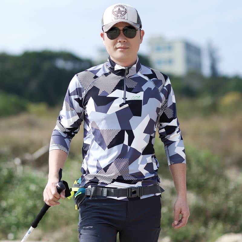 Roupas de secagem rápida ao ar livre masculina manga comprida camuflagem camiseta absorvente de suor respirável tamanho