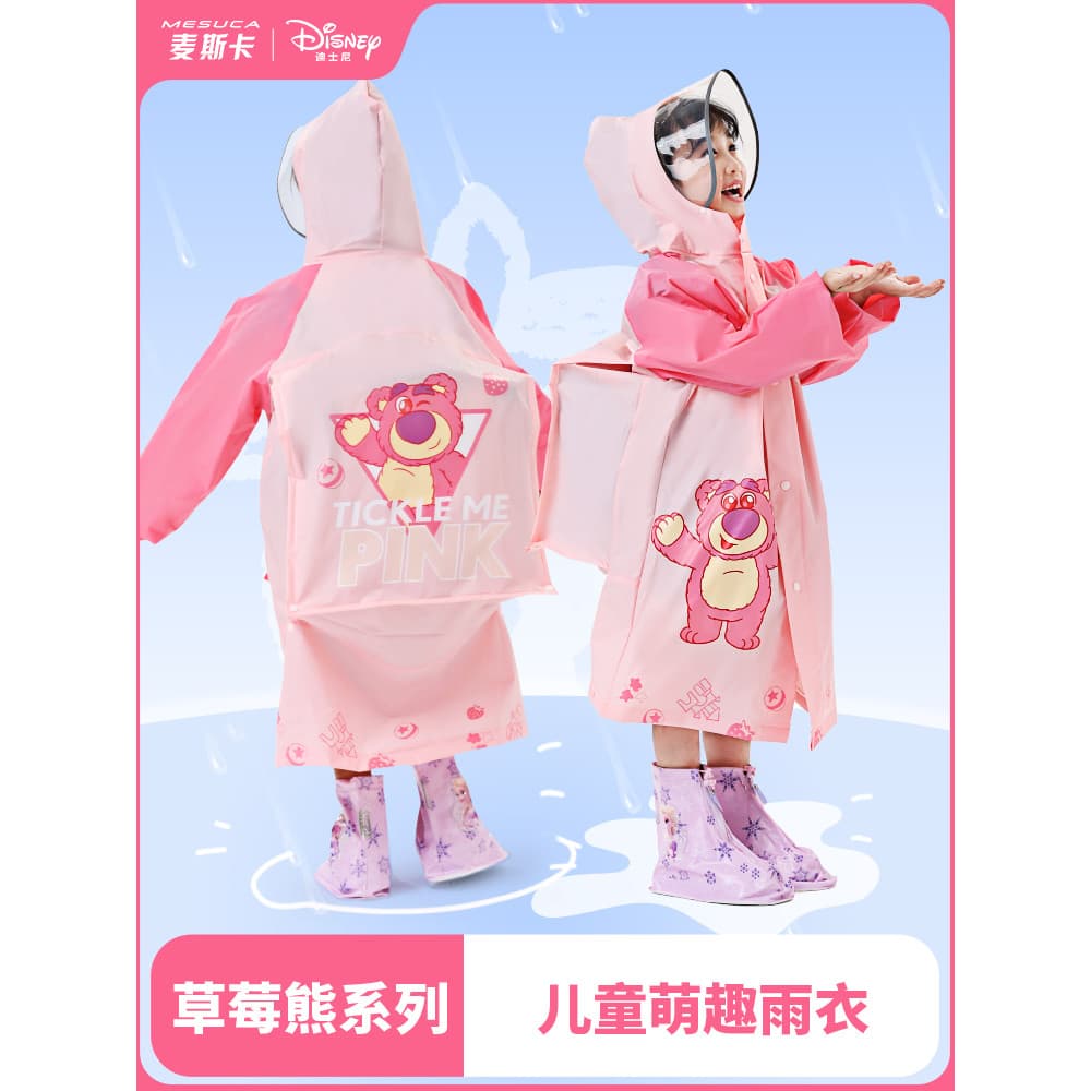 Mesca x Disney Morango Urso Crianças Capa de Chuva Meninos Meninas Poncho Escolar Impermeável de Corpo Inteiro com Bolsa