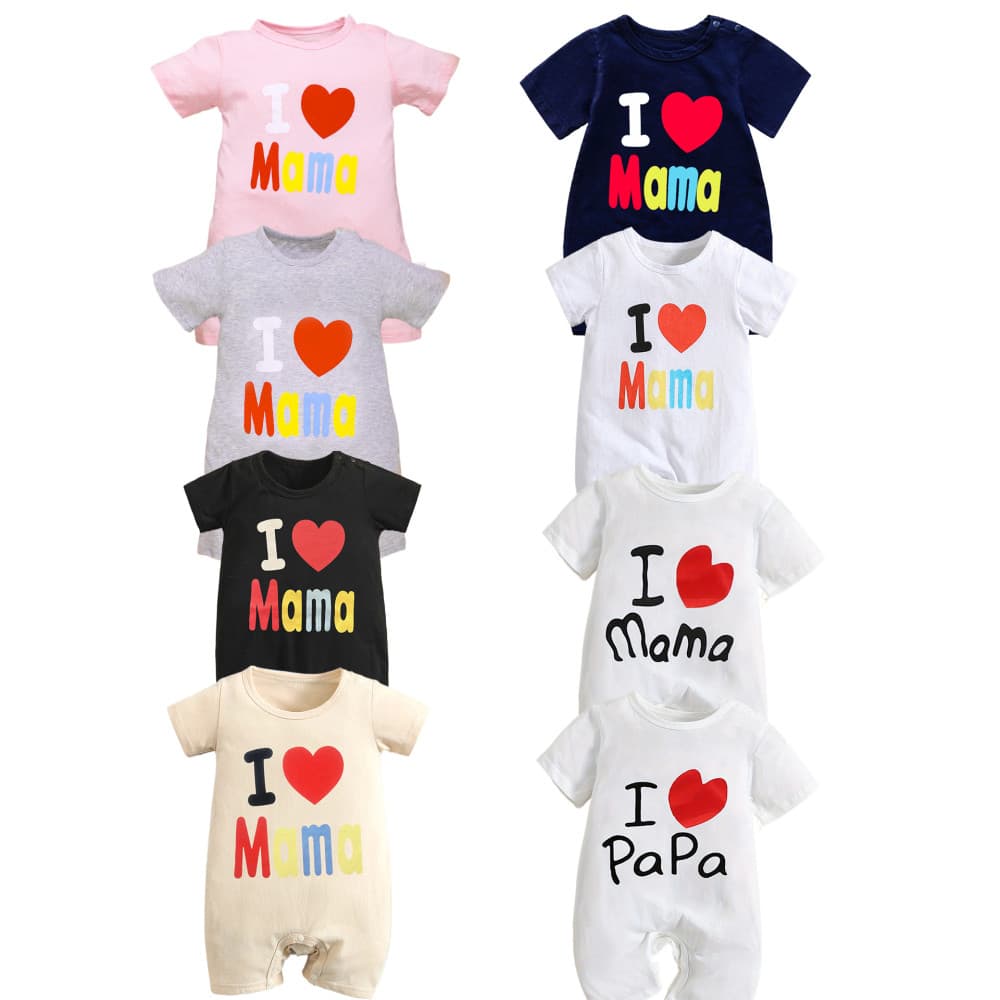 Roupas de bebê recém-nascido 0-1 anos de idade bebê menino puro algodão manga curta macacão 3 verão amor eu amo mamãe be