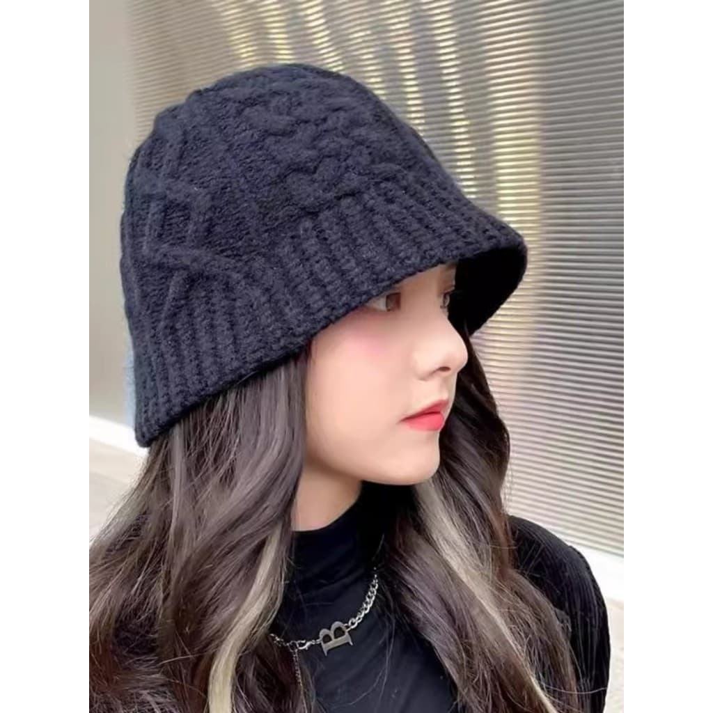 Influenciador chapéu de lã feminino outono inverno lã All-Match manter quente estilo japonês pequeno balde de malha chap