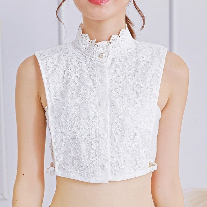 Camisola decoração colar falso feminino outono inverno branco gola alta multifuncional gola interna All-Match renda teci