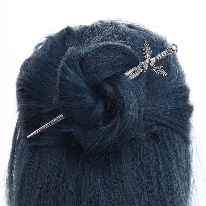 Presilha de Cabelo em Forma de Espada com Asa de Demônio Viking Vintage Tendência de Moda