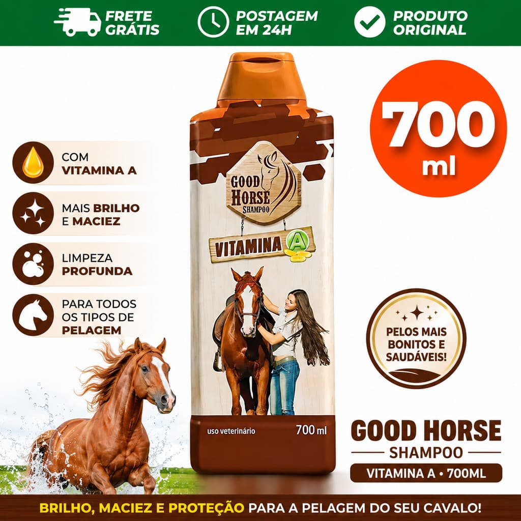 Shampoo Good Horse Vitamina A Crescimento 700ml Profissional Produto De Uso Exclusivo Veterinario