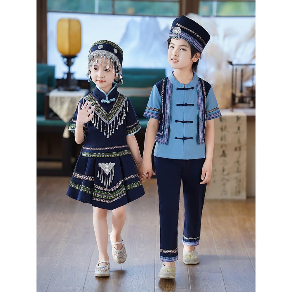 Trajes étnicos trajes infantis étnicos étnicos Miao família étnica forte étnico famosos étnicos meninas meninos trajes 5