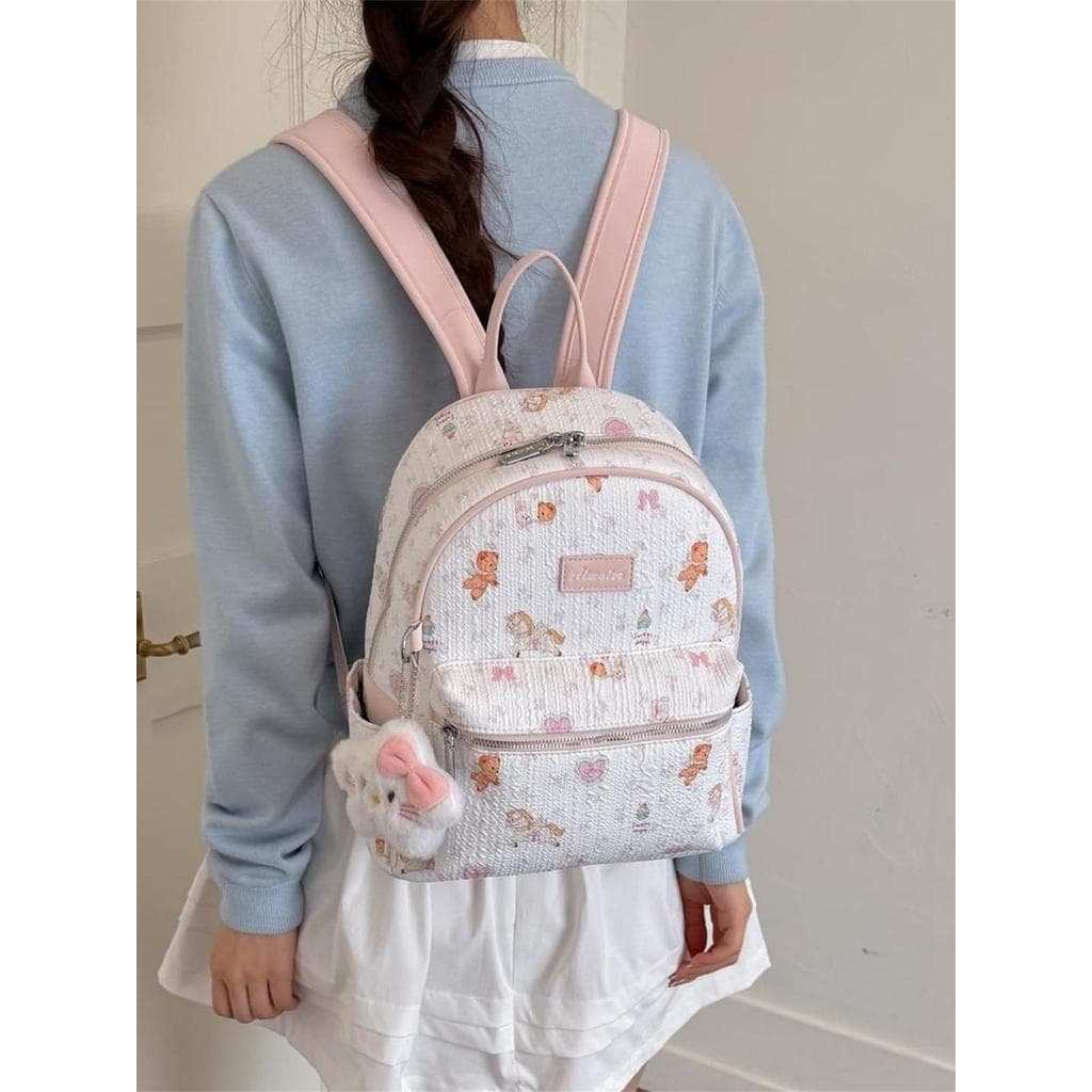 Muzi rua menina estilo mochila feminina 2026 novo estilo bonito rosa mochila feminina dos desenhos animados de grande ca