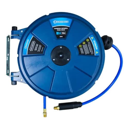 Enrolador Mangueira Retrátil Bremen 8115 5/16 15m Carretel Automático Água Jardim Lavagem Azul Profissional