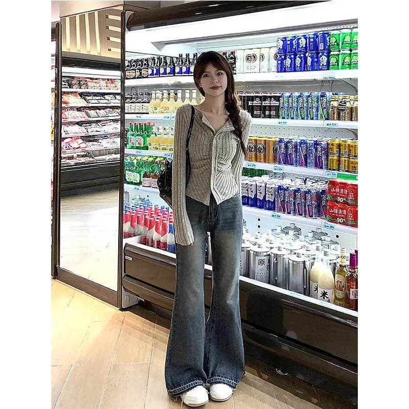 Retro queimado Jeans feminino 2026 verão novo estilo forma de pêra corpo estilo americano cintura alta mais magro olhar