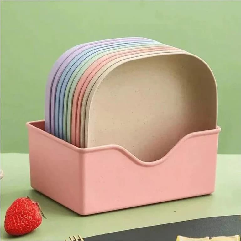 kit 10 Pratos Plásticos Sobremesas Duros Reutilizaveis Com Suporte