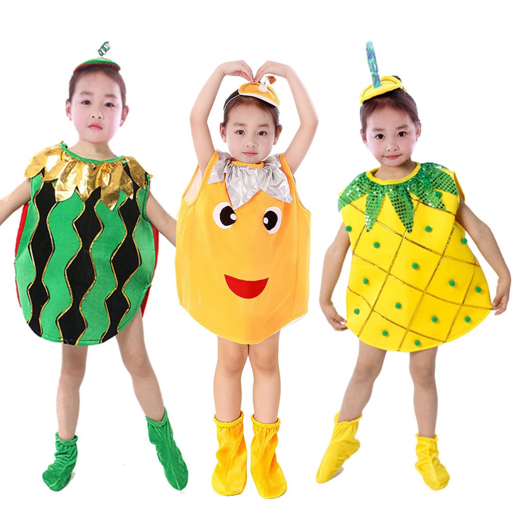 [Estoque pronto, envio rápido] Fantasia de desempenho de frutas para o dia das crianças do jardim de infância, maçã, Ban