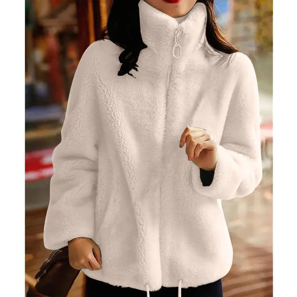 [Dupla Face Quente] 【Double-Sided Fleece】Jaqueta De Lã Com Zíper/Gola Alta/Moda Casual/Inverno