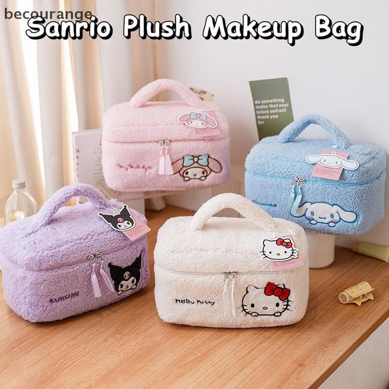 [becourange] Sanrio Hello Kitty Cinnamon Roll My Melody Bolsa cosmética de pelúcia Bolsa cosmética bordada e --- * - e--