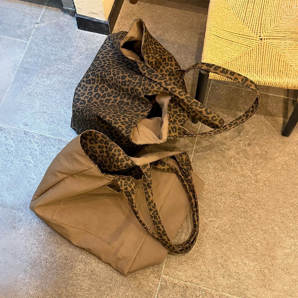 Bolsa de ombro com estampa de leopardo, grande capacidade, feminina, 2025, novo estilo, outono inverno, estilo coreano,