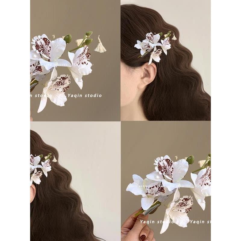 Ramo de flor branca!Grampo de cabelo flor peônia!Doce fresco sentimento simulação flor viagem Hairpin férias à beira-mar