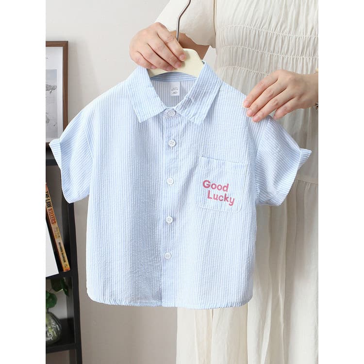 Crianças camisa listrada versão coreana meninos verão topos bebê Casual bonito camisas de manga curta moda fina roupas d