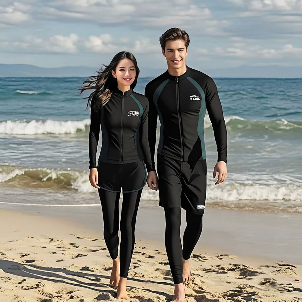 Verão novo estilo casal maiô terno protetor solar de secagem rápida surf mergulho dividido de manga comprida
