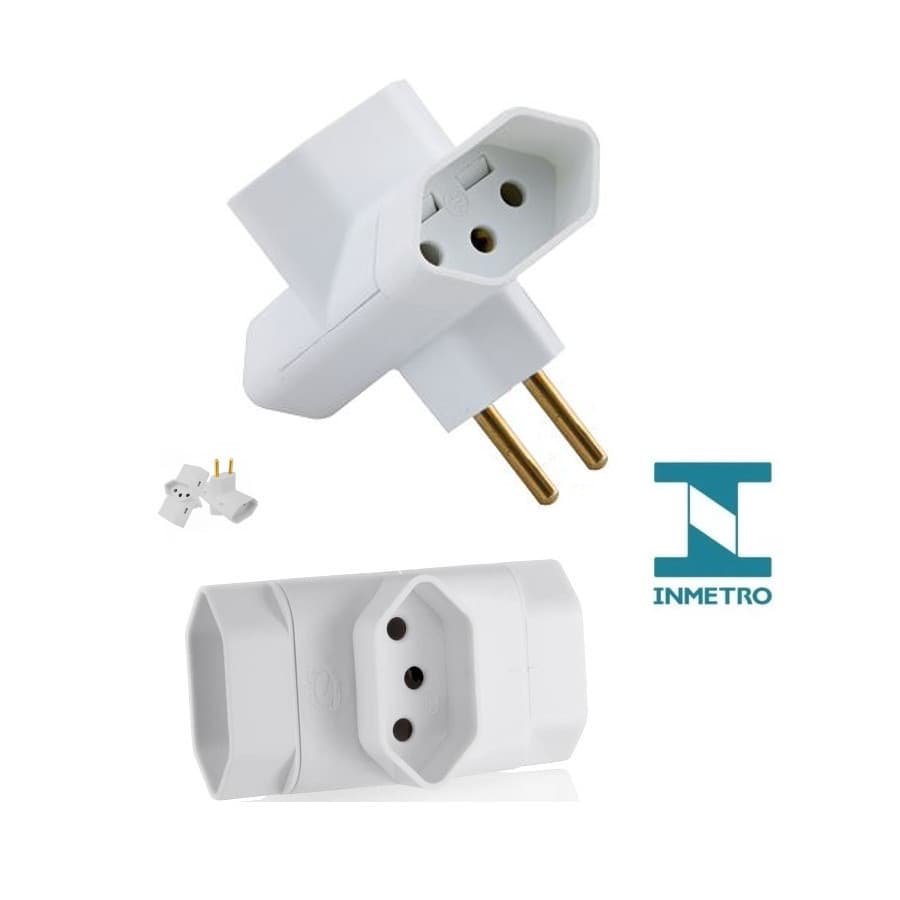 Kit 2 Adaptador de Tomada Benjamin 3 PINOS Formato T de 10A