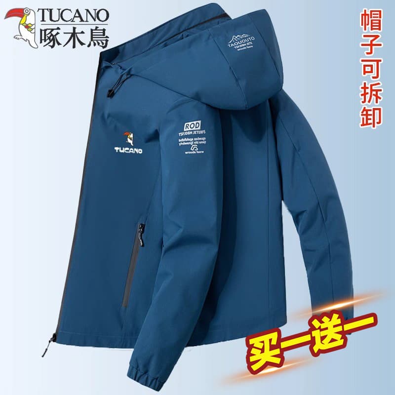 Woodpecker nova jaqueta masculina primavera outono capuz destacável jaqueta Casual na moda All-Match ferramentas forro d