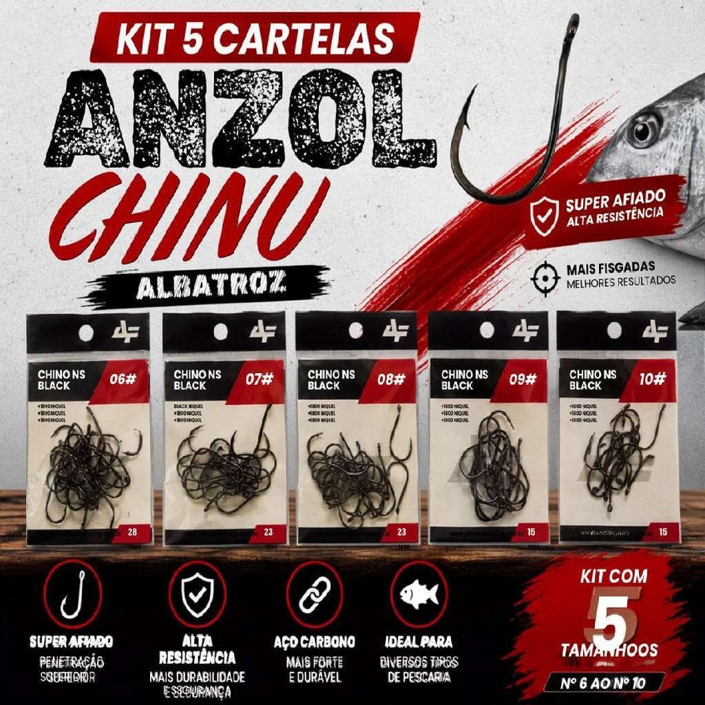 Kit Anzol Chinu Ns Black Albatroz Cartela 6 Ao 10 Relopesca