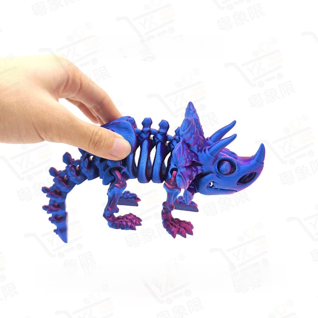Modelo de Esqueleto de Dinossauro Triceratops Impresso em 3D, Fóssil Simulado com Articulações Totalmente Articuladas, P