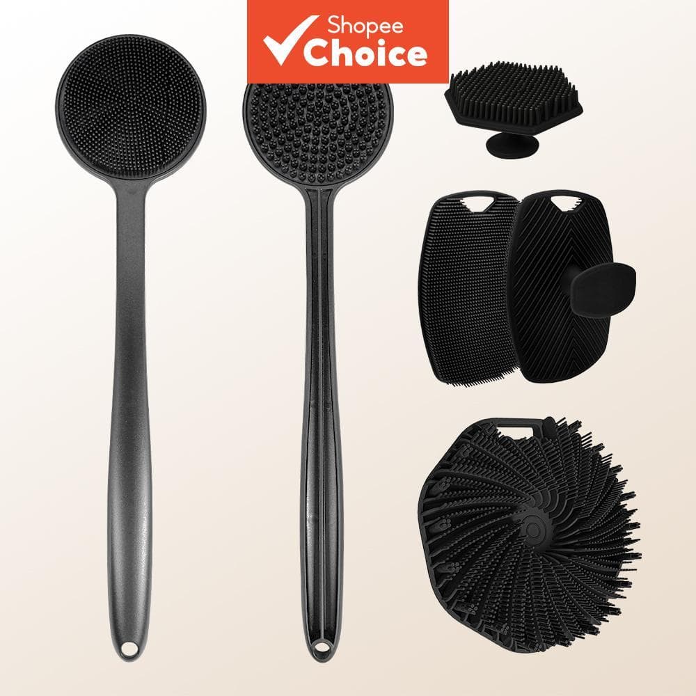 Conjunto De Escova De Limpeza De Chuveiro Multifuncional 4 Em 1 De Silicone Com Massagem De Cabo Longo