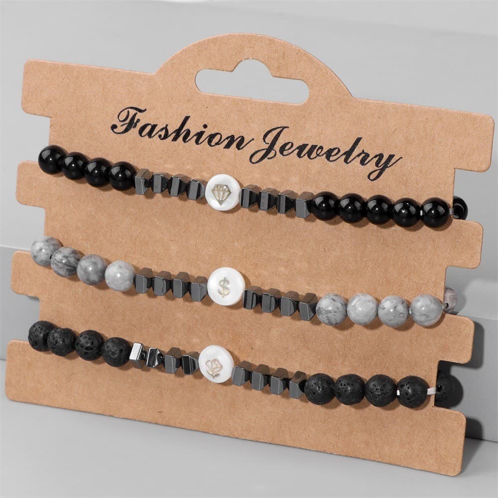 [Estoque pronto] Venda quente pedra 6mm grânulo pulseira masculina simples concha contas pedra vulcânica preto Gallstone