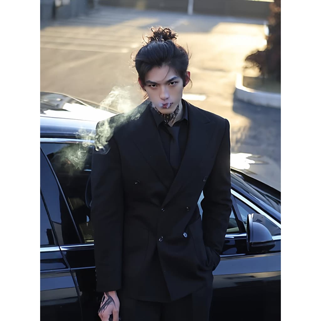 Preto High-End sentimento duplo Breasted terno masculino Puffian bonito estudante adulto vestido Formal terno dk uniform