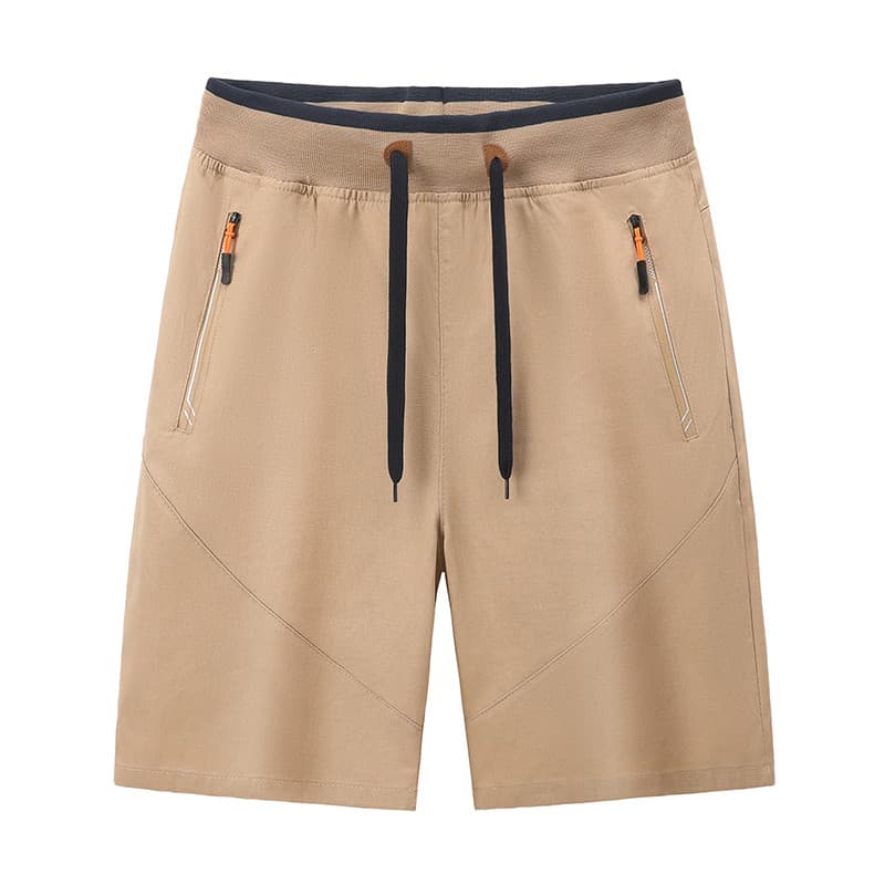 Bolso zíper cintura elástica puro algodão cinco pontos Shorts verão masculino solto acessível simples calças médias de 5
