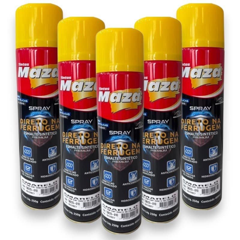 KIT 5 TINTAS ESMALTE MAZA DIRETO NA FERRUGEM AMARELO 400ML