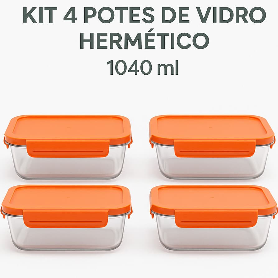 Potes Kit 4 Unidades de Vidro 1040ml Com Tampa Trava Cozinha Organizador