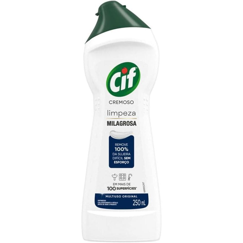 CIF Cremoso Limpeza Profunda Original 250ml Limpador Multiuso Remove Gordura e Sujeiras Difíceis
