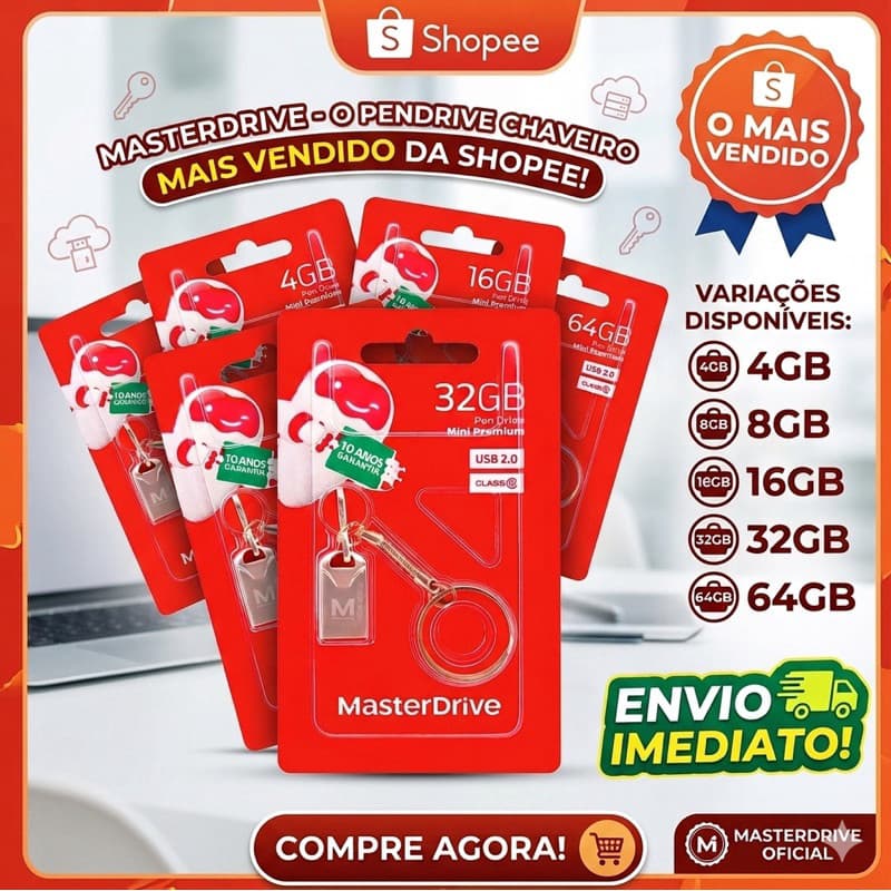 Pen Drive Metal Mini 8 GB MasterDrive A1 Chaveiro