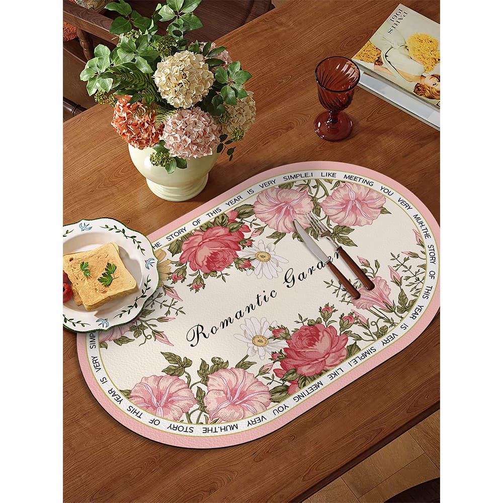 Estilo Retro francês flor forma longa placemat impermeável Anti-poeira tapete de mesa de café prato ocidental placemat