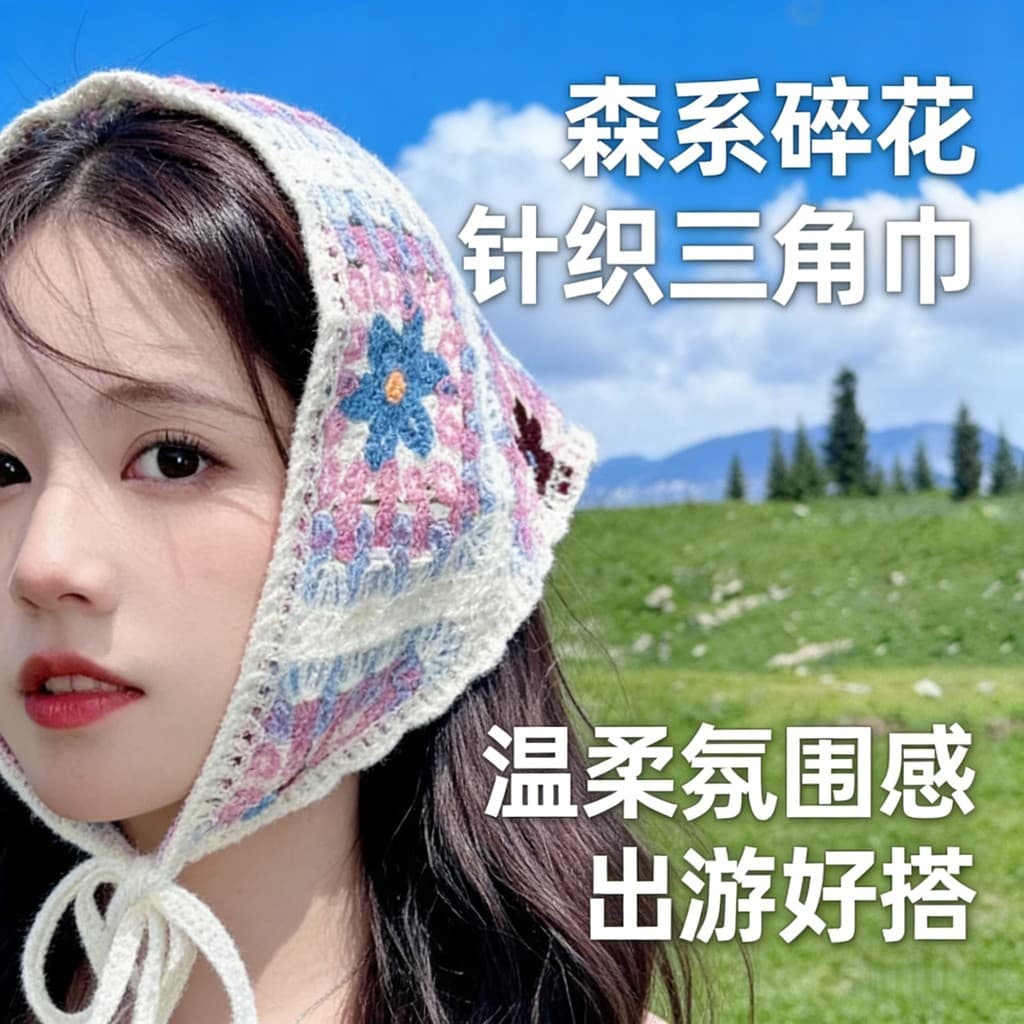 Xinjiang Sichuan Prairie Yunnan Travel Wear Estilo Pastoral Cachecol Triângulo Doce Bonito Laço de Cabelo Lenço Chapéu