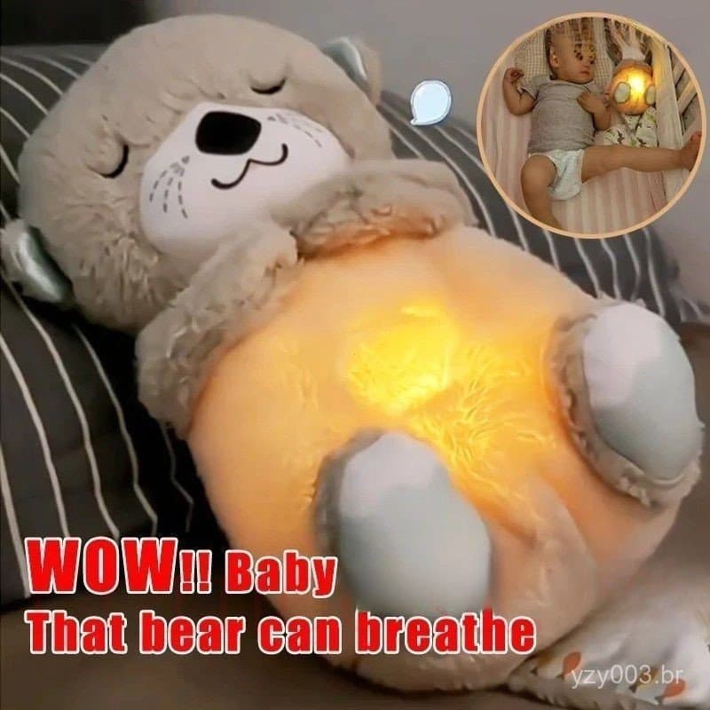 Urso de pelúcia que respira, lontra de pelúcia, confortador para bebês, música relaxante para crianças, companheiro de s