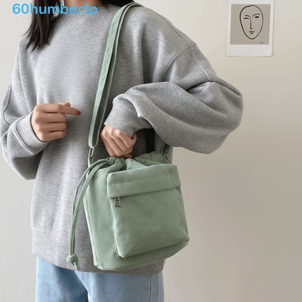 Bolsa Balde De Ombro HUMBERTO , Feminina De Veludo Cotelê De Cor Sólida De Grande Capacidade , Durável