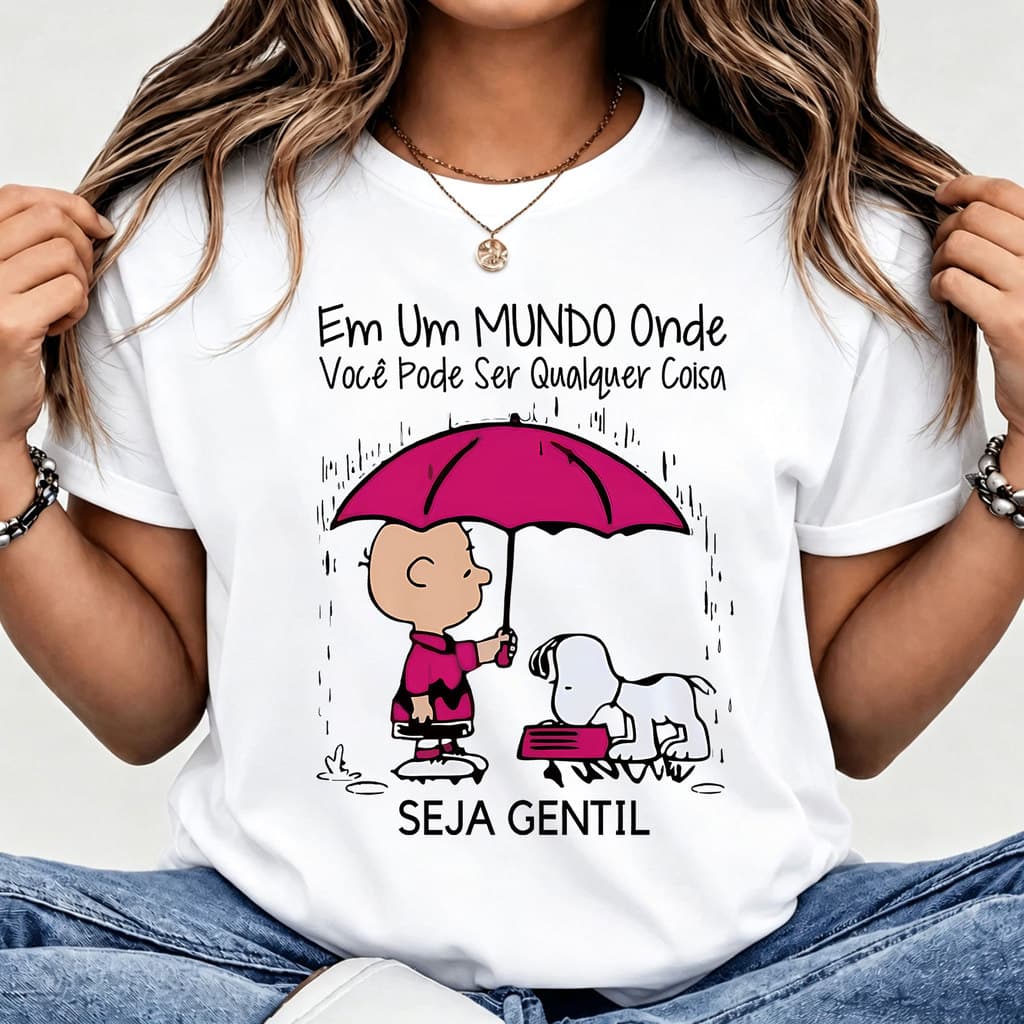 [Camiseta Premium em Algodão Puro]LA T Shirt Feminino Curto Peanuts Cartoon Infantil Casual Clássico Dia - a - Dia