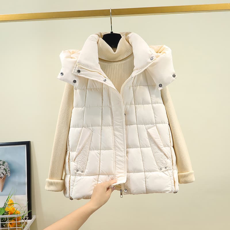 Inverno novo estilo tamanho grande engrossado destacável capuz para baixo colete de algodão feminino solto pequeno exter