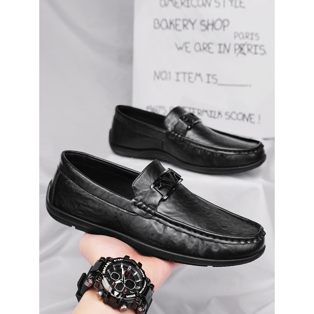 2026 primavera novo estilo de couro genuíno ervilhas sapatos masculinos respirável sapatos de couro casuais deslizamento