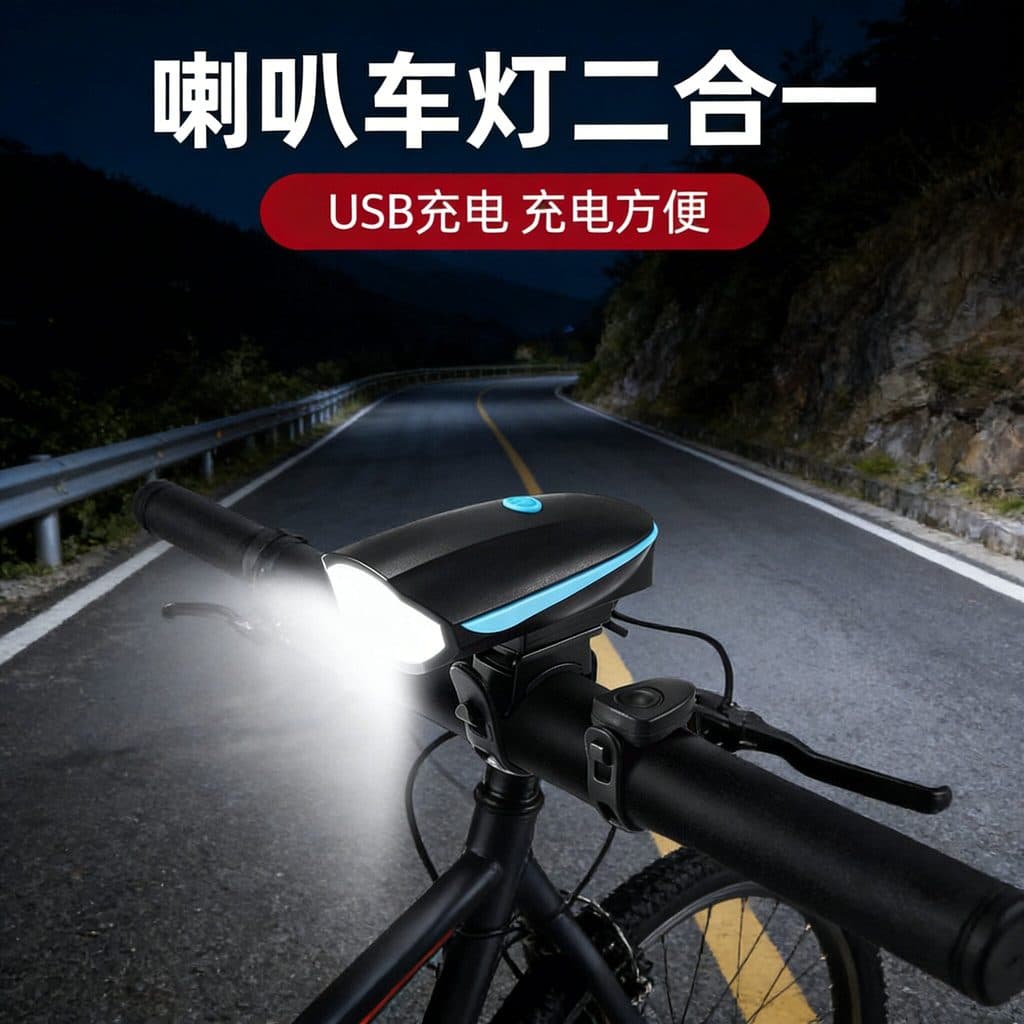 Luz de bicicleta recarregável chifre luz 7588 multifuncional noite equitação à prova dwaterproof água destaque Mountain