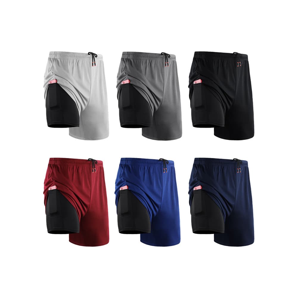 Americano falso de duas peças correndo Shorts treinamento calças de basquete esportes casuais masculino de secagem rápid